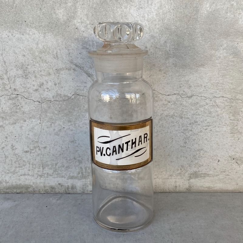 画像1: VINTAGE ANTIQUE PV.CANTHAR. DRUG BOTTLE MEDICINE BOTTLE ヴィンテージ アンティーク ドラックボトル メディスンボトル 薬瓶 アメリカ / ドラッグジャー ガラス ディスプレイ USA