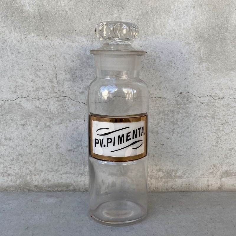 画像1: VINTAGE ANTIQUE PV.PIMENTA DRUG BOTTLE MEDICINE BOTTLE ヴィンテージ アンティーク ドラックボトル メディスンボトル 薬瓶 アメリカ / ドラッグジャー ガラス ディスプレイ USA