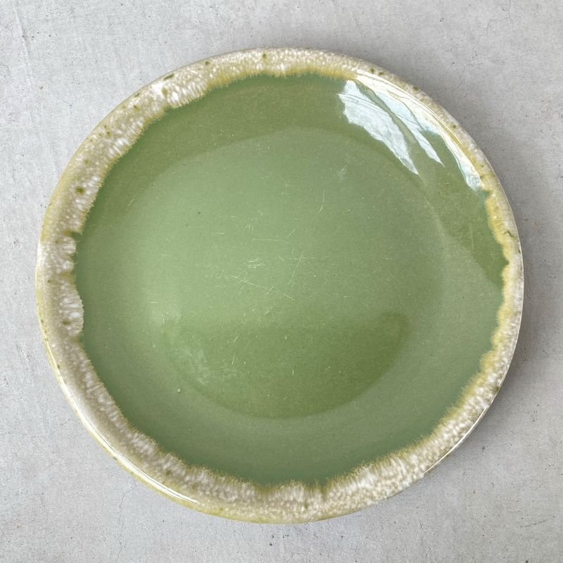 画像1: VINTAGE ANTIQUE HULL ヴィンテージ アンティーク ハル ポタリー アボカド グリーン プレート 皿 陶器 / アメリカ  トレー 食器 緑色 USA (3)