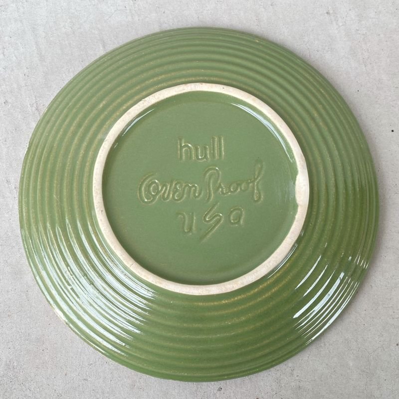 画像2: VINTAGE ANTIQUE HULL ヴィンテージ アンティーク ハル ポタリー アボカド グリーン プレート 皿 陶器 / アメリカ  トレー 食器 緑色 USA (3)