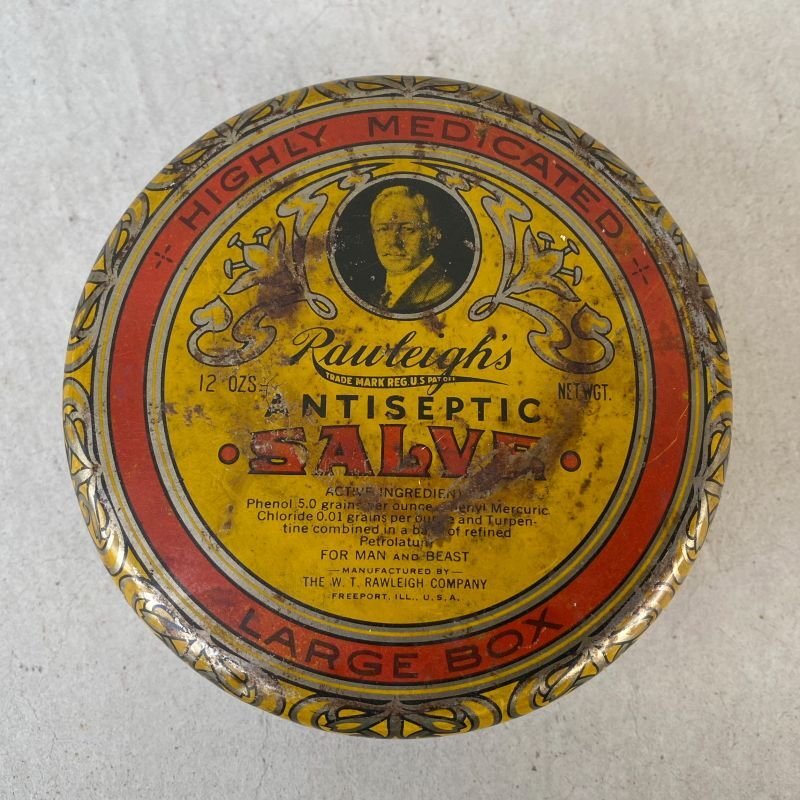 画像4: VINTAGE ANTIQUE RAWLEIGH ANTISEPTIC SALVE TIN CAN ヴィンテージ アンティーク ティン 缶 アメリカ / アドバタイジング 小物入れ クリーム入れ  収納 雑貨 USA
