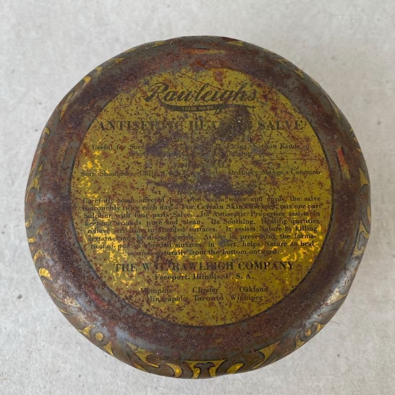 画像5: VINTAGE ANTIQUE RAWLEIGH ANTISEPTIC SALVE TIN CAN ヴィンテージ アンティーク ティン 缶 アメリカ / アドバタイジング 小物入れ クリーム入れ  収納 雑貨 USA (2)