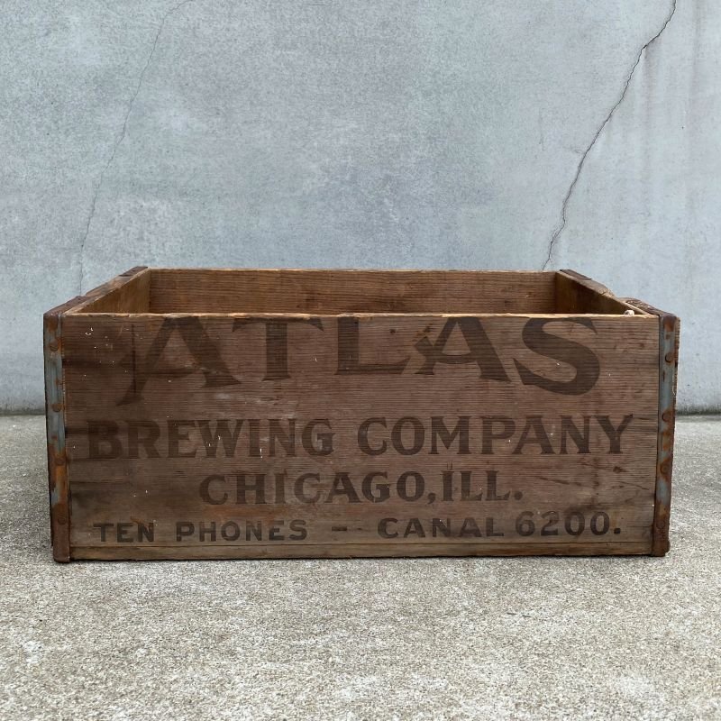 画像2: VINTAGE ANTIQUE ATLAS BREWING CO. WOOD CRATE WOOD BOX ヴィンテージ アンティーク ウッドボックス 木箱 アメリカ / インダストリアル 運搬用 収納 店舗什器 USA 