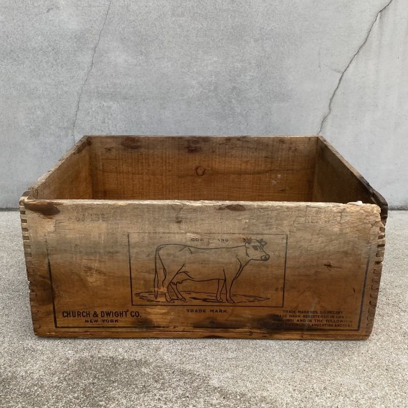 画像4: VINTAGE ANTIQUE CHURCH&DWIGHT CO. WOOD BOX ヴィンテージ アンティーク ウッドボックス 木箱 アメリカ / ケース 牛 収納 店舗什器 USA 