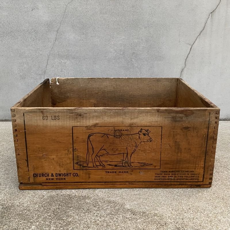 画像5: VINTAGE ANTIQUE CHURCH&DWIGHT CO. WOOD BOX ヴィンテージ アンティーク ウッドボックス 木箱 アメリカ / ケース 牛 収納 店舗什器 USA 