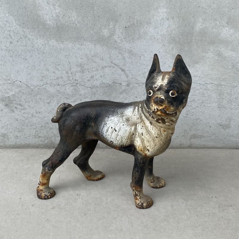 画像1: VINTAGE ANTIQUE BOSTON TERRIER DOOR STOPPER ヴィンテージ アンティーク ボストンテリア ドアストッパー / コレクタブル オブジェ キャストアイアン 鋳物 置物 犬 店舗什器 アメリカ (1)