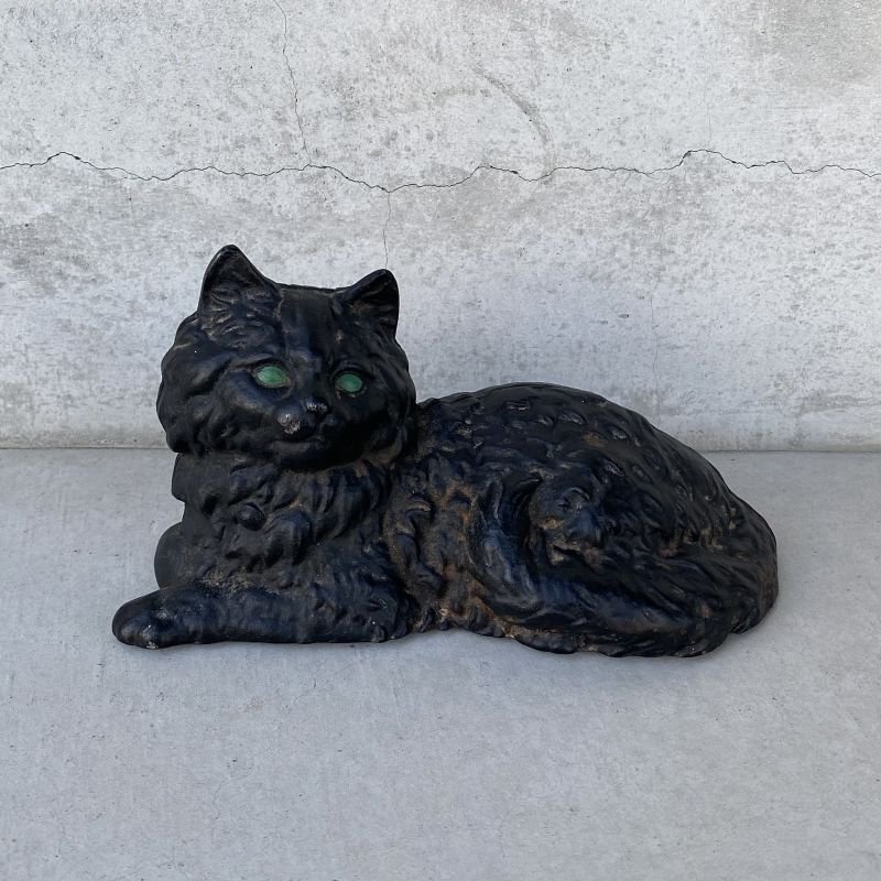 画像1: VINTAGE ANTIQUE CAT DOOR STOPPER ヴィンテージ アンティーク 猫 ドアストッパー / コレクタブル オブジェ キャストアイアン 鋳物 置物 動物 店舗什器 アメリカ 