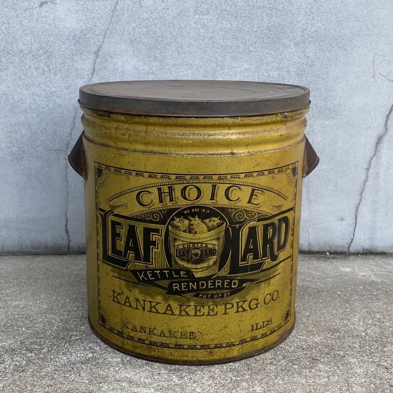 画像1: VINTAGE ANTIQUE TIN CAN LEAF LARD ヴィンテージ アンティーク ラード 缶 / アドバタイジング オイル インダストリアル ガレージ ディスプレイ 収納 店舗什器 アメリカ