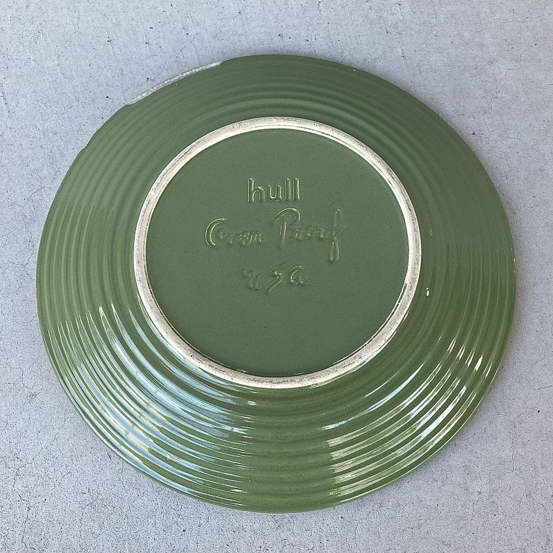 画像2: VINTAGE ANTIQUE HULL TABLEWARE ヴィンテージ アンティーク ハル ポタリー アボカド グリーン プレート 皿 陶器 / アメリカ  トレー 食器 緑色 USA   
