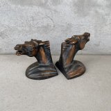 VINTAGE ANTIQUE BOOKENDS JAPANNED HORSE ヴィンテージ アンティーク ブックエンド ブックスタンド ジャパンフィニッシュ ジャパンカラー 本立て 馬 / コレクタブル オブジェ ディスプレイ ジャパンド 置物 動物 アメリカ