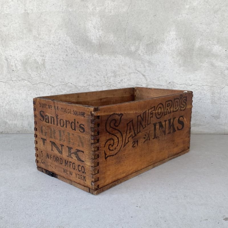 画像1: VINTAGE ANTIQUE WOOD CRATE WOODEN BOX SANFORD MFG CO ヴィンテージ アンティーク ウッドボックス 木箱 / インダストリアル コレクタブル 収納 ケース 店舗什器 アメリカ USA 