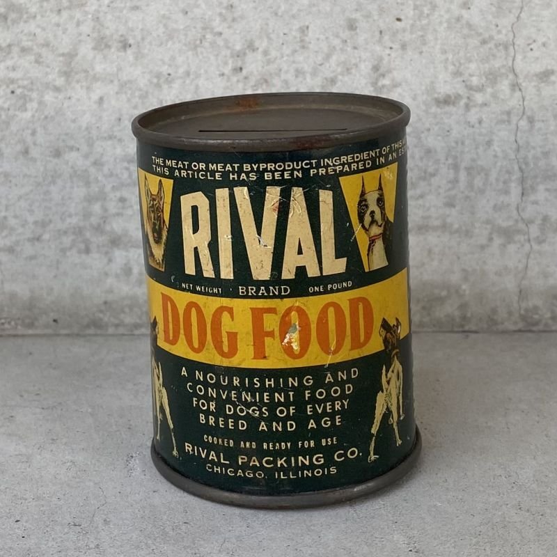 画像2: VINTAGE ANTIQUE RIVAL DOG FOOD BANK TIN CAN ヴィンテージ アンティーク コインバンク 貯金箱 缶 / コレクタブル ドッグフード アドバタイジング ブリキ 企業物 雑貨 アメリカ USA