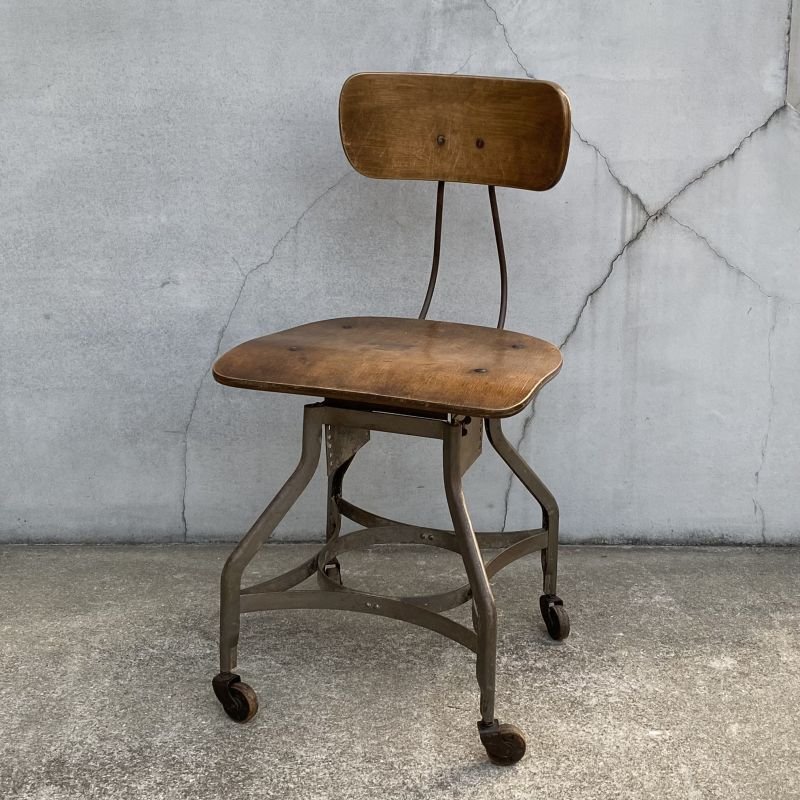 画像1: VINTAGE ANTIQUE TOLEDO CHAIR ヴィンテージ アンティーク トレド ドラフティングチェア 椅子 / インダストリアル ウッド アイアン 家具 木製 鉄 店舗 什器 アメリカ