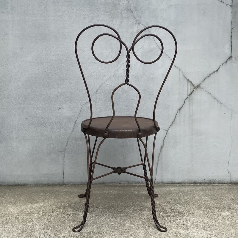 画像3: VINTAGE ANTIQUE ICE CREAM PARLOR CHAIR ヴィンテージ アンティーク アイスクリームパーラーチェア 椅子 / ウッド アイアン 木製 家具 店舗 什器 アメリカ USA (1)
