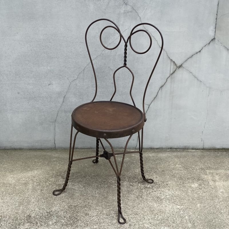 画像1: VINTAGE ANTIQUE ICE CREAM PARLOR CHAIR ヴィンテージ アンティーク アイスクリームパーラーチェア 椅子 / ウッド アイアン 木製 家具 店舗 什器 アメリカ USA (1)