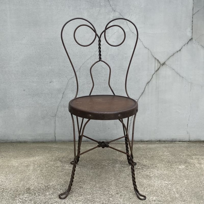 画像2: VINTAGE ANTIQUE ICE CREAM PARLOR CHAIR ヴィンテージ アンティーク アイスクリームパーラーチェア 椅子 / ウッド アイアン 木製 家具 店舗 什器 アメリカ USA (1)