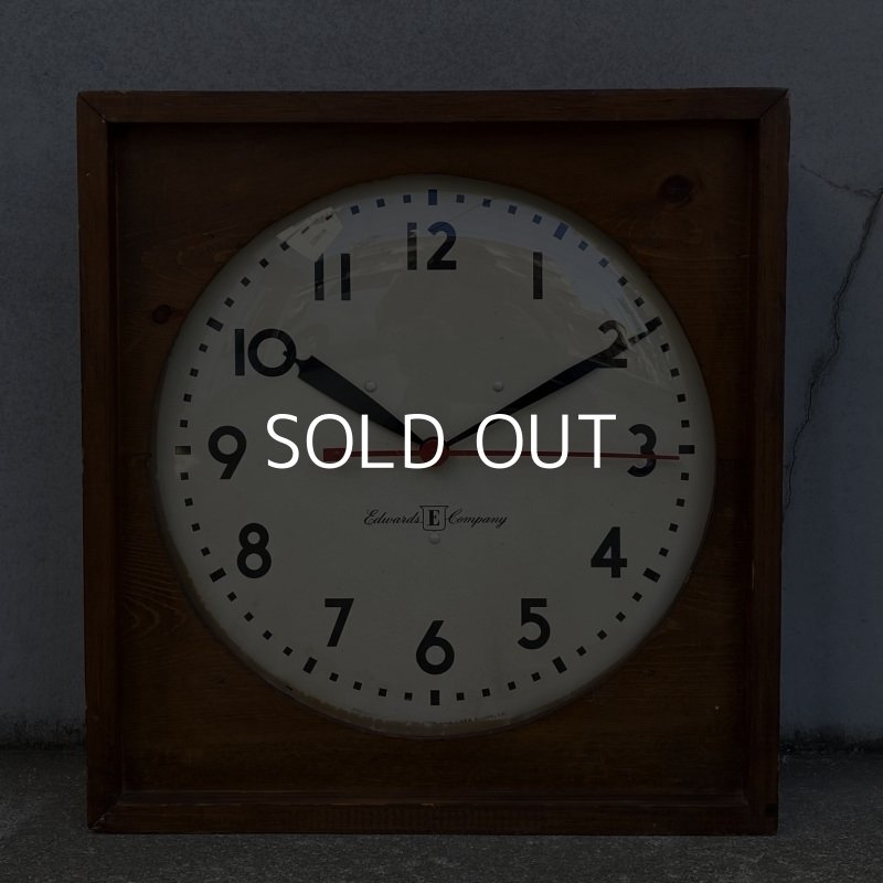 画像1: VINTAGE ANTIQUE WALL CLOCK EDWARDS COMPANY ヴィンテージ アンティーク ウォールクロック 壁掛け時計 /  ウッド 木製 四角形 ブラウン 茶色 店舗什器 アメリカ USA