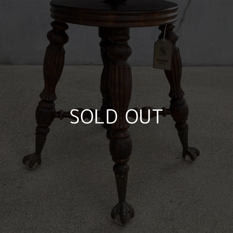 画像8: VINTAGE ANTIQUE PIANO CHAIR STOOL  ヴィンテージ アンティーク ピアノチェア スツール 椅子 / 回転いす ウッド 木製 家具 店舗什器 アメリカ (1)