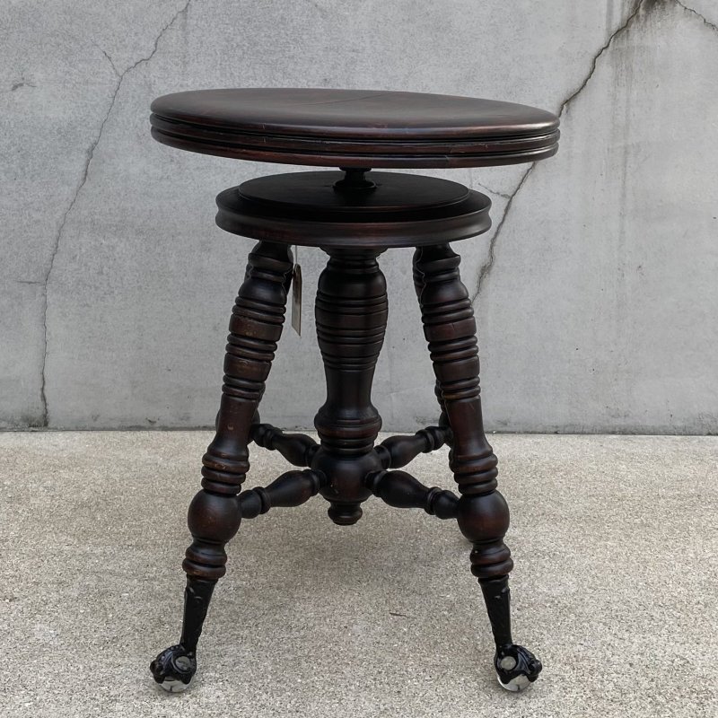 画像4: VINTAGE ANTIQUE PIANO CHAIR STOOL  ヴィンテージ アンティーク ピアノチェア スツール 椅子 / 回転いす ウッド 木製 家具 店舗什器 アメリカ (2)