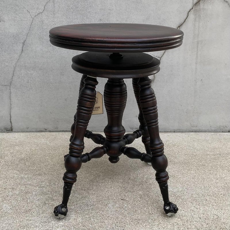 画像3: VINTAGE ANTIQUE PIANO CHAIR STOOL  ヴィンテージ アンティーク ピアノチェア スツール 椅子 / 回転いす ウッド 木製 家具 店舗什器 アメリカ (2)