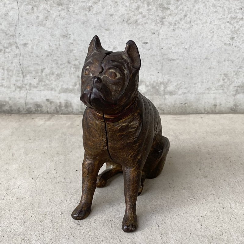 画像1: VINTAGE COINBANK PIGGY BANK  BOXER DOG ヴィンテージ 貯金箱 コインバンク / コレクタブル オブジェ キャストアイアン ボクサー 犬 動物 鋳物 置物 アメリカ (1)