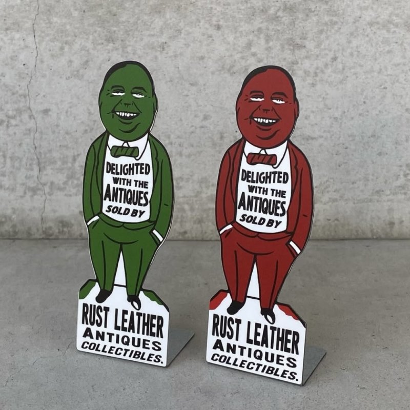 画像1: RUST LEATHER ラストレザー オリジナル おじさんスタンド 赤おじさん 緑おじさん コレクタブル ディスプレイ オブジェ 置物 ブリキ