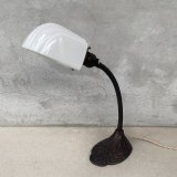 VINTAGE ANTIQUE DESKLAMP JAPANNED HUBBELL GE ヴィンテージ アンティーク デスクランプ スタンドライト ジャパンド ジャパンカラー 卓上ライト 照明 / ミルクガラスシェード グースネック コレクタブル 店舗什器 アメリカ