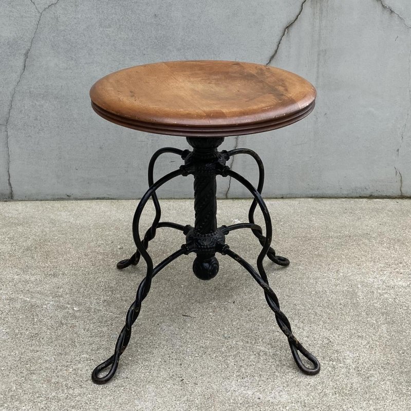 画像3: VINTAGE ANTIQUE TONK PIANO CHAIR STOOL  ヴィンテージ アンティーク ピアノチェア スツール 椅子 / 回転いす ウッド アイアン 木製 鉄 家具 店舗什器 アメリカ (1)
