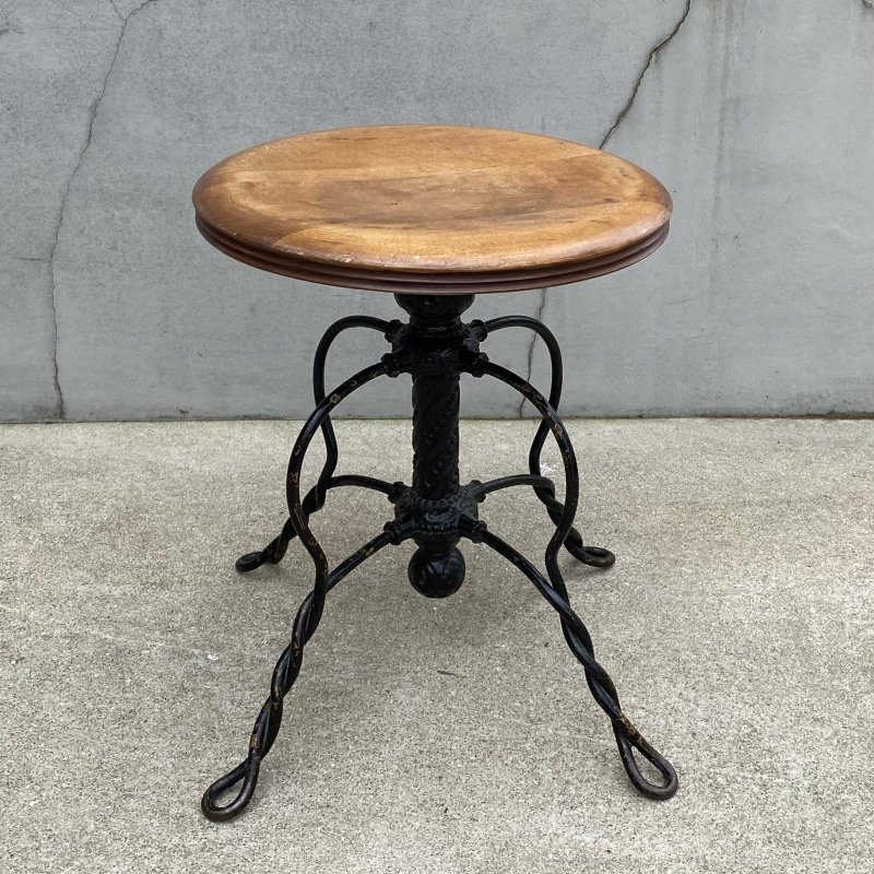 画像2: VINTAGE ANTIQUE TONK PIANO CHAIR STOOL  ヴィンテージ アンティーク ピアノチェア スツール 椅子 / 回転いす ウッド アイアン 木製 鉄 家具 店舗什器 アメリカ (1)