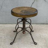 VINTAGE ANTIQUE TONK PIANO CHAIR STOOL  ヴィンテージ アンティーク ピアノチェア スツール 椅子 / 回転いす ウッド アイアン 木製 鉄 家具 店舗什器 アメリカ (2)
