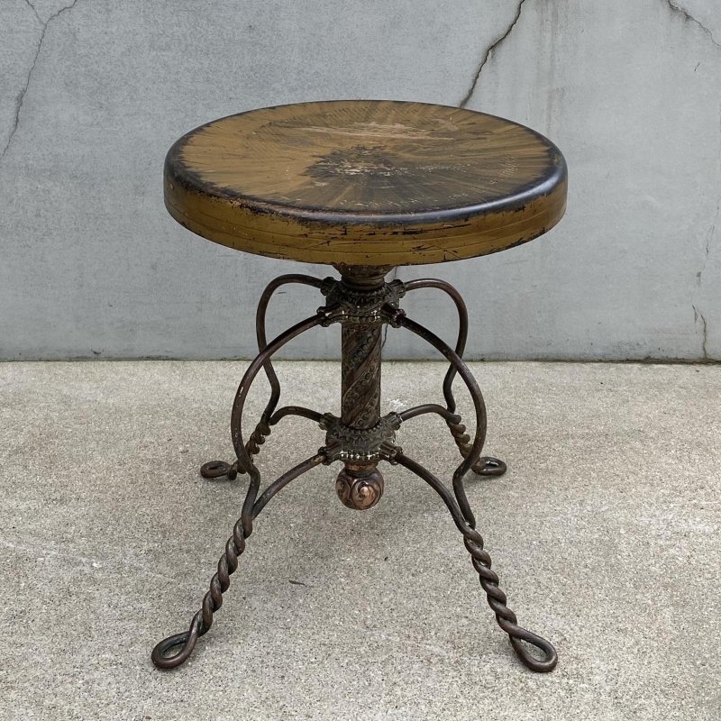 画像1: VINTAGE ANTIQUE TONK PIANO CHAIR STOOL  ヴィンテージ アンティーク ピアノチェア スツール 椅子 / 回転いす ウッド アイアン 木製 鉄 家具 店舗什器 アメリカ (2)