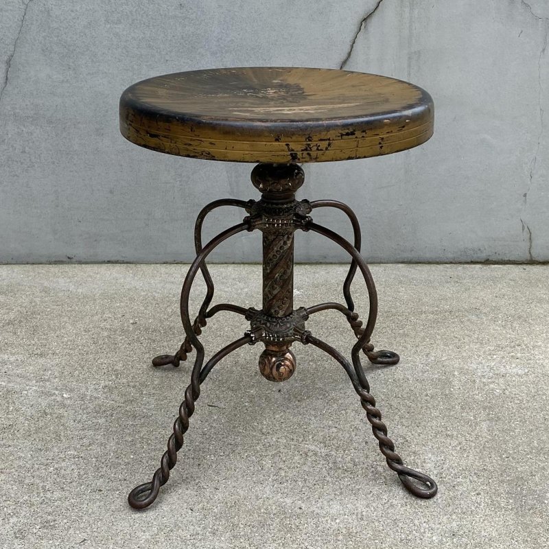 画像3: VINTAGE ANTIQUE TONK PIANO CHAIR STOOL  ヴィンテージ アンティーク ピアノチェア スツール 椅子 / 回転いす ウッド アイアン 木製 鉄 家具 店舗什器 アメリカ (2)