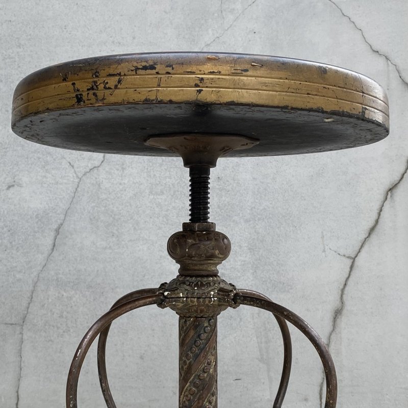 画像9: VINTAGE ANTIQUE TONK PIANO CHAIR STOOL  ヴィンテージ アンティーク ピアノチェア スツール 椅子 / 回転いす ウッド アイアン 木製 鉄 家具 店舗什器 アメリカ (2)