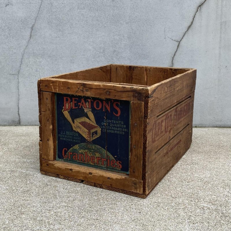 画像1: VINTAGE ANTIQUE WOOD CRATE WOODEN BOX J.J.BEATONS ヴィンテージ アンティーク ウッドボックス 木箱 / コレクタブル 収納 ケース ガレージ ガーデニング クランベリー 店舗什器 アメリカ USA  