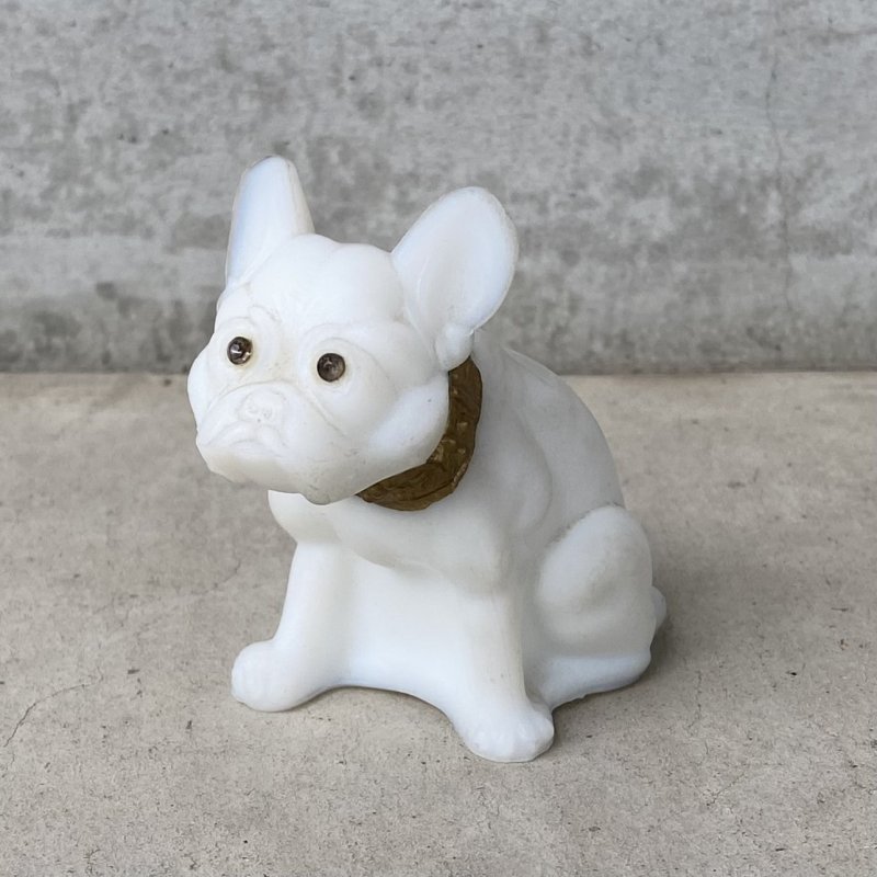画像1: VINTAGE ANTIQUE  BULLDOG ヴィンテージ アンティーク フレンチブルドッグ オブジェ / コレクタブル ディスプレイ インテリア ガラス 置物 犬 動物 白色 アメリカ