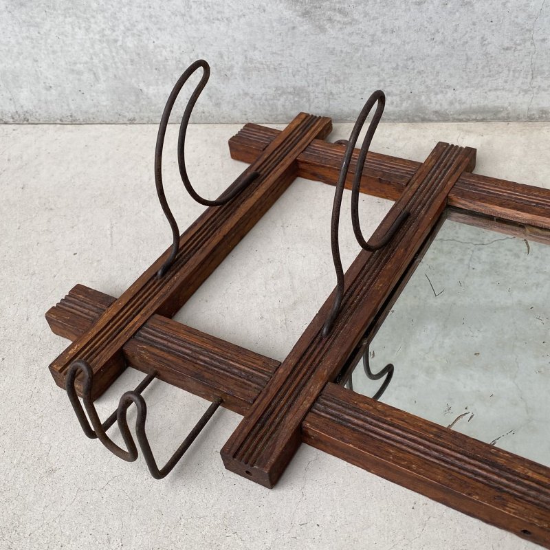 画像5: VINTAGE ANTIQUE WALL MIRROR ヴィンテージ アンティーク 鏡 ミラー 壁掛けミラー ウォールミラー / フック付き ウォールラック インテリア ウッド 木製 店舗什器 アメリカ 