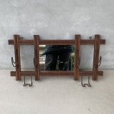 VINTAGE ANTIQUE WALL MIRROR ヴィンテージ アンティーク 鏡 ミラー 壁掛けミラー ウォールミラー / フック付き ウォールラック インテリア ウッド 木製 店舗什器 アメリカ 
