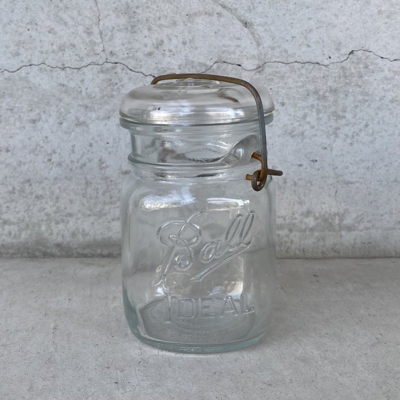 画像1: VINTAGE ANTIQUE BALL IDEAL JAR ヴィンテージ アンティーク ボール ジャー ガラス瓶 アメリカ / ワイヤー付き クリアー ディスプレイ ボトル 小物入れ 収納 店舗什器 (2)