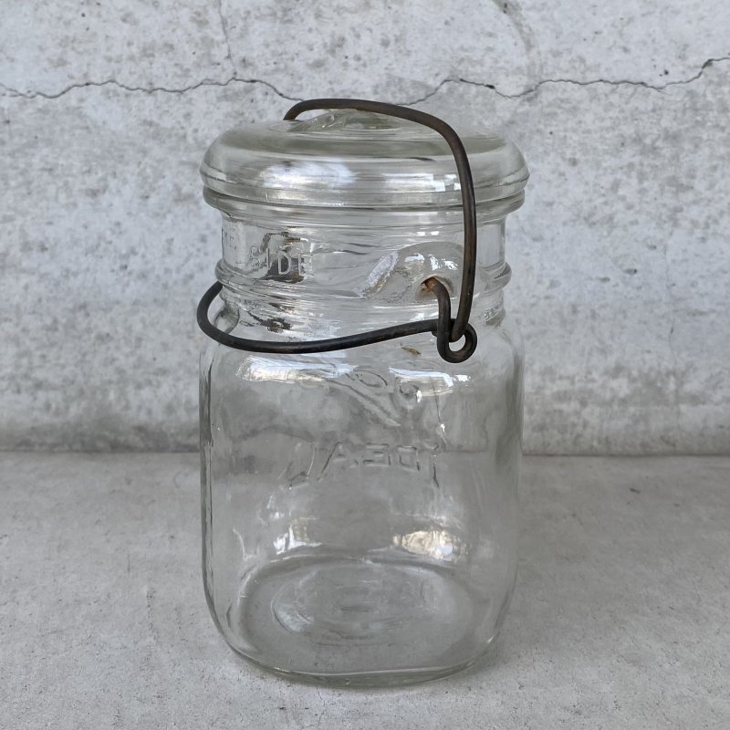 画像2: VINTAGE ANTIQUE BALL IDEAL JAR ヴィンテージ アンティーク ボール ジャー ガラス瓶 アメリカ / ワイヤー付き クリアー ディスプレイ ボトル 小物入れ 収納 店舗什器 (4)