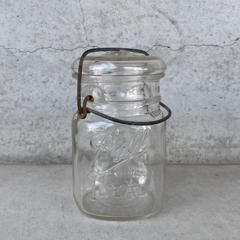 画像1: VINTAGE ANTIQUE BALL IDEAL JAR ヴィンテージ アンティーク ボール ジャー ガラス瓶 アメリカ / ワイヤー付き クリアー ディスプレイ ボトル 小物入れ 収納 店舗什器 (3)