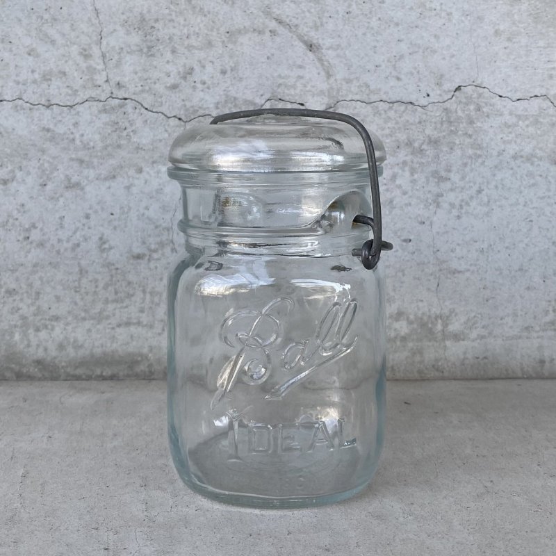 画像1: VINTAGE ANTIQUE BALL IDEAL JAR ヴィンテージ アンティーク ボール ジャー ガラス瓶 アメリカ / ワイヤー付き クリアー ディスプレイ ボトル 小物入れ 収納 店舗什器 (1)