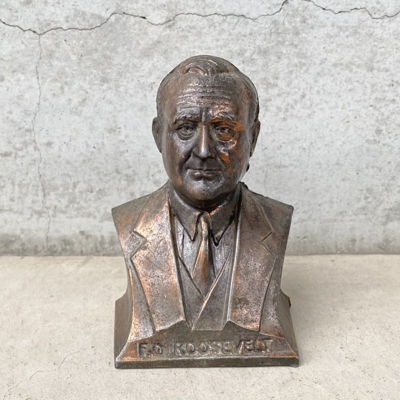 画像1: VINTAGE ANTIQUE FRANKLIN D. ROOSEVELT COIN BANK ヴィンテージ アンティーク ルーズベルト コインバンク 貯金箱 オブジェ / コレクタブル ディスプレイ 大統領 胸像 置物 アメリカ