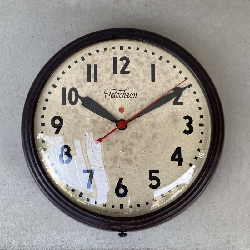 画像1: VINTAGE ANTIQUE WALL CLOCK TELECHRON ヴィンテージ アンティーク ウォールクロック テレクロン 壁掛け時計 / スクールクロック ベークライト ブラウン 茶色 店舗什器 アメリカ 