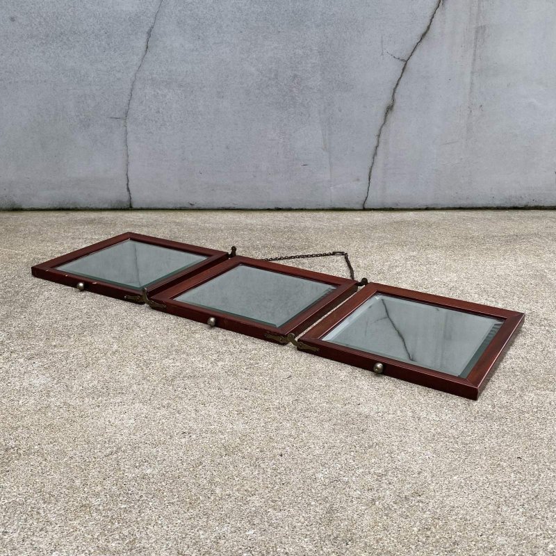 画像3: VINTAGE ANTIQUE WALL MIRROR ヴィンテージ アンティーク 鏡 ミラー 壁掛けミラー ウォールミラー 三面鏡 / ウッド 木製 折り畳み トラベルミラー 店舗什器 アメリカ