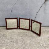 VINTAGE ANTIQUE WALL MIRROR ヴィンテージ アンティーク 鏡 ミラー 壁掛けミラー ウォールミラー 三面鏡 / ウッド 木製 折り畳み トラベルミラー 店舗什器 アメリカ