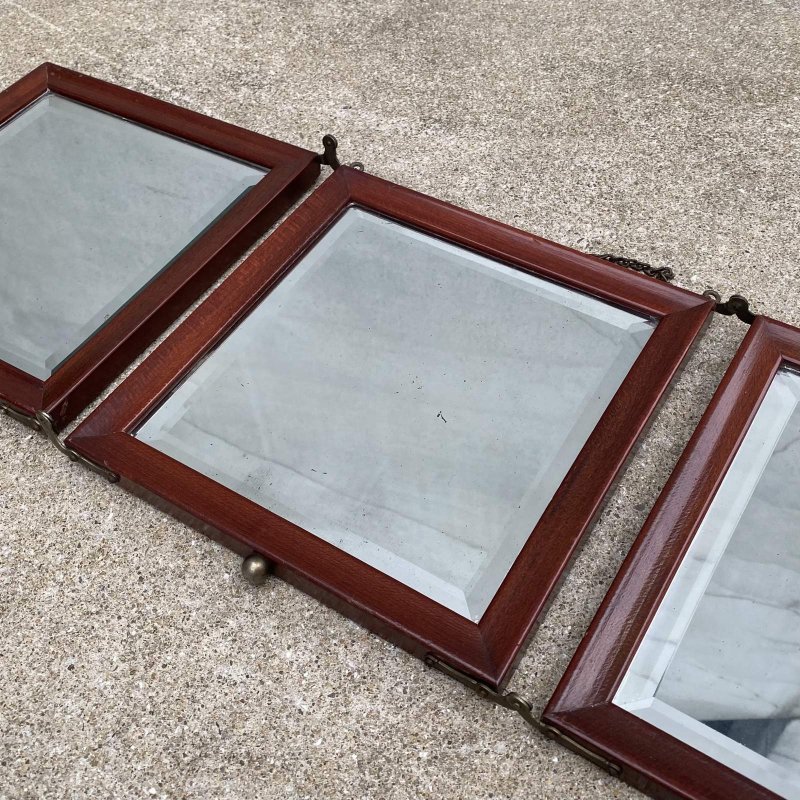 画像4: VINTAGE ANTIQUE WALL MIRROR ヴィンテージ アンティーク 鏡 ミラー 壁掛けミラー ウォールミラー 三面鏡 / ウッド 木製 折り畳み トラベルミラー 店舗什器 アメリカ