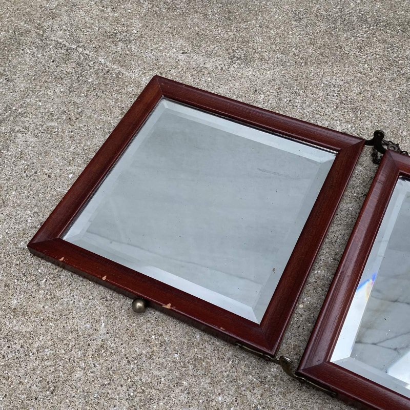 画像5: VINTAGE ANTIQUE WALL MIRROR ヴィンテージ アンティーク 鏡 ミラー 壁掛けミラー ウォールミラー 三面鏡 / ウッド 木製 折り畳み トラベルミラー 店舗什器 アメリカ