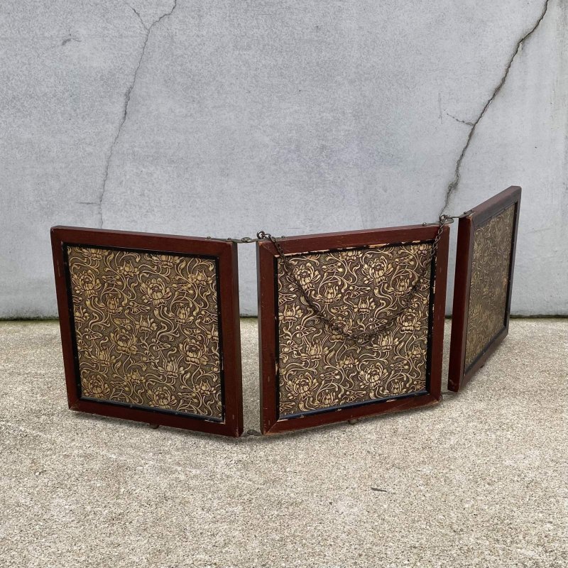 画像2: VINTAGE ANTIQUE WALL MIRROR ヴィンテージ アンティーク 鏡 ミラー 壁掛けミラー ウォールミラー 三面鏡 / ウッド 木製 折り畳み トラベルミラー 店舗什器 アメリカ
