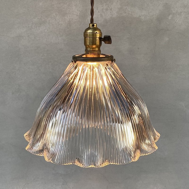 画像12: VINTAGE ANTIQUE HOLOPHANE LAMP ヴィンテージ アンティーク ホロフェーンランプ 天井照明 シーリングランプ / ライト ガラスシェード 店舗什器 アメリカ (1)