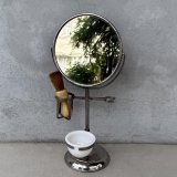VINTAGE ANTIQUE SHAVING MIRROR ヴィンテージ アンティーク スタンドミラー 鏡 / 卓上ミラー シェービングミラー ラウンド インテリア 丸型 化粧 店舗什器 アメリカ USA 